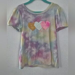 Tie Dye Short Sleeve Top With Reversible Sequin‎ Heart Size 6 Girls